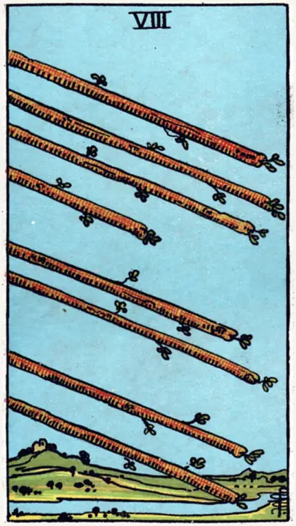 8 de Bastos, arcano menor · bastos del tarot Rider-Waite