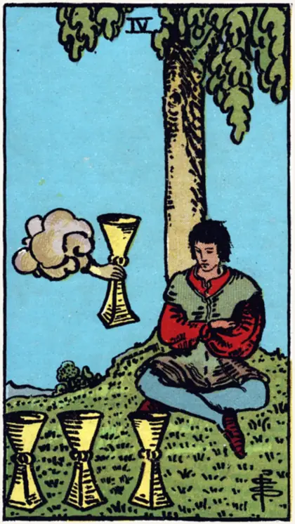 4 de Copas, arcano menor · copas del tarot Rider-Waite