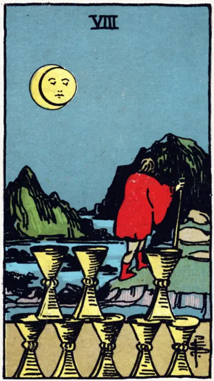 8 de Copas, arcano menor · copas del tarot Rider-Waite