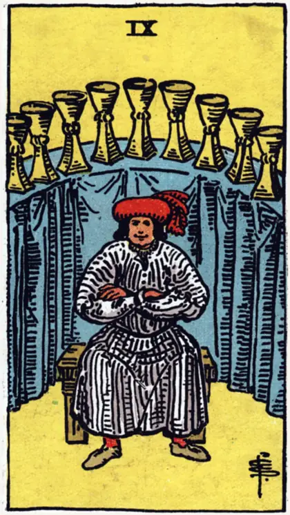 9 de Copas, arcano menor · copas del tarot Rider-Waite