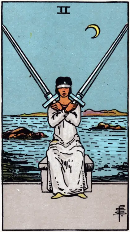 2 de Espadas, arcano menor · espadas del tarot Rider-Waite
