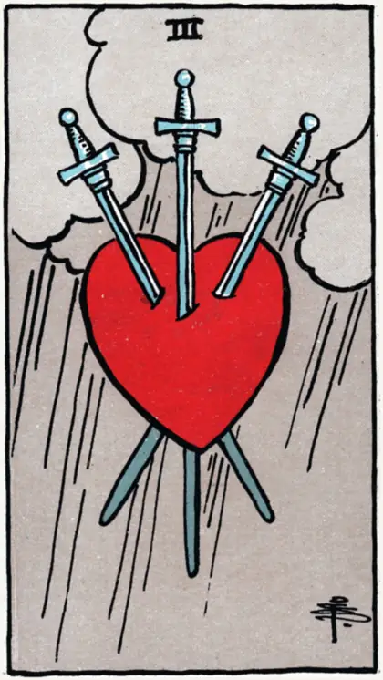 3 de Espadas, arcano menor · espadas del tarot Rider-Waite