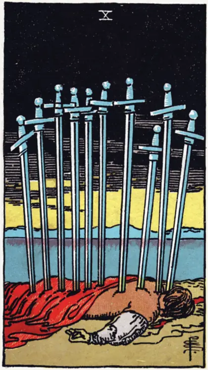 10 de Espadas, arcano menor · espadas del tarot Rider-Waite