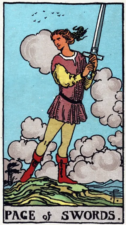 Sota de Espadas, arcano menor · espadas del tarot Rider-Waite
