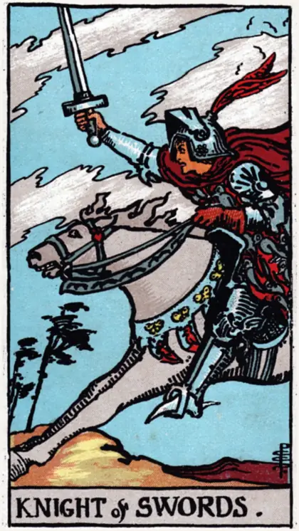 Caballero de Espadas, arcano menor · espadas del tarot Rider-Waite