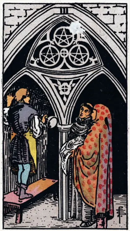 3 de Oros, arcano menor · oros del tarot Rider-Waite