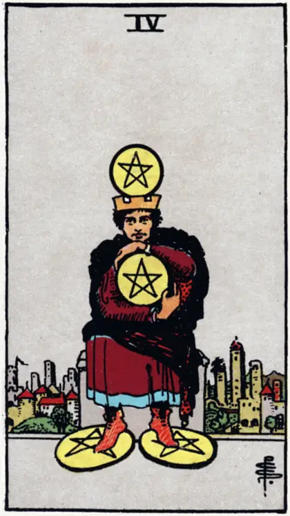 4 de Oros, arcano menor · oros del tarot Rider-Waite