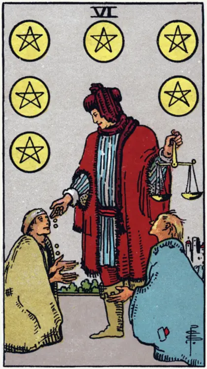 6 de Oros, arcano menor · oros del tarot Rider-Waite