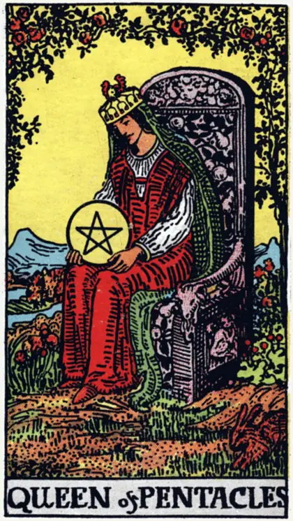 Reina de Oros, arcano menor · oros del tarot Rider-Waite